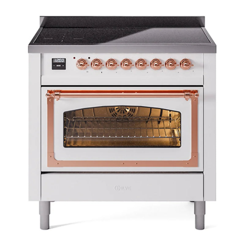 ILVE Nostalgie II Noblesse 36" Induction Freestanding Range in White with Copper Trim, UNI366NMPWHP