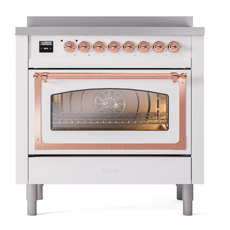 ILVE Nostalgie II Noblesse 36" Induction Freestanding Range in White with Copper Trim, UNI366NMPWHP
