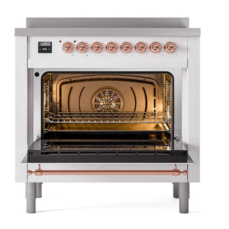 ILVE Nostalgie II Noblesse 36" Induction Freestanding Range in White with Copper Trim, UNI366NMPWHP