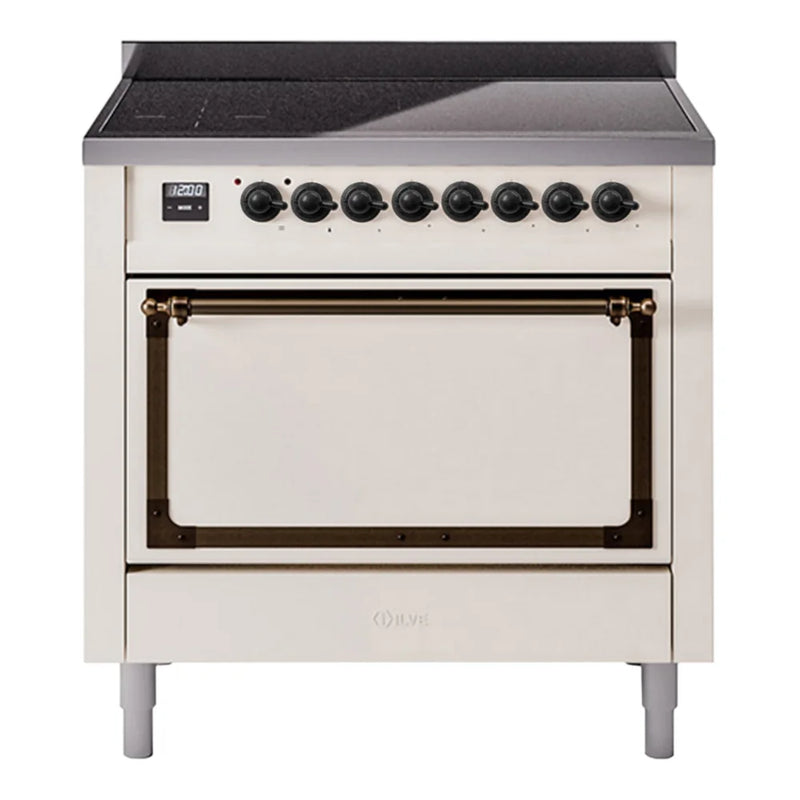 ILVE Nostalgie II Noblesse 36" Induction Freestanding Range in Antique White with Burnished Trim, UNI366QNMPAWB