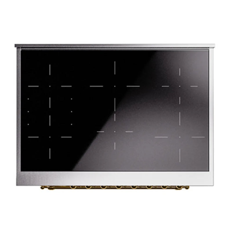 ILVE Nostalgie II Noblesse 36" Induction Freestanding Range in Antique White with Brass Trim, UNI366QNMPAWG