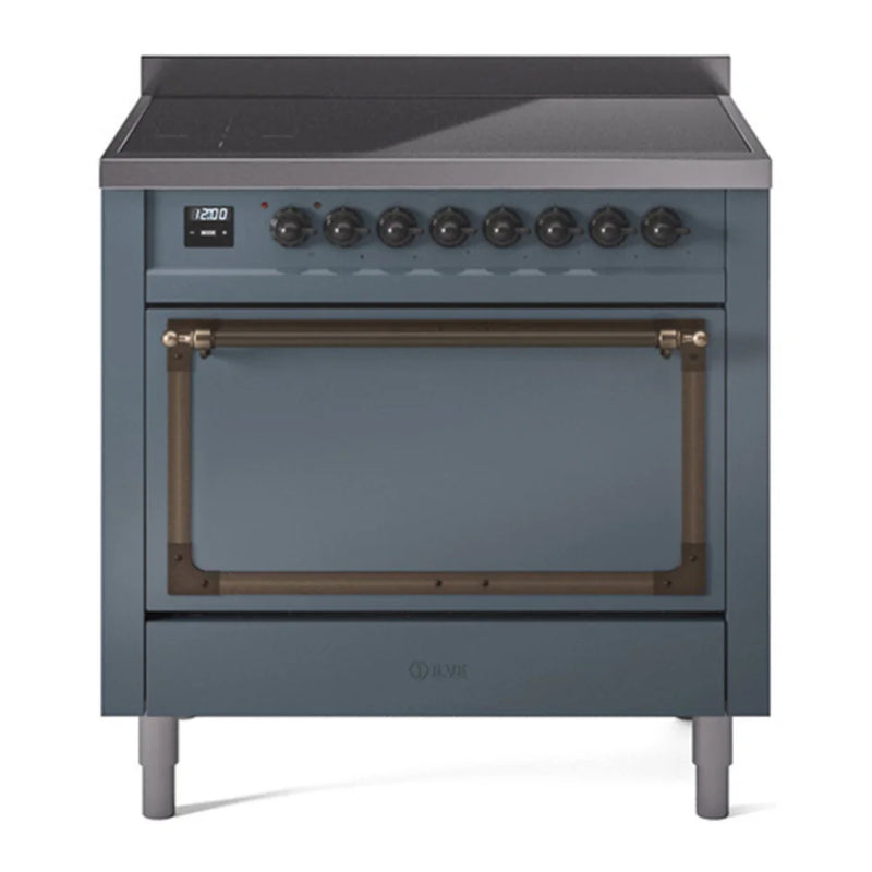 ILVE Nostalgie II Noblesse 36" Induction Freestanding Range in Blue Grey with Burnished Trim, UNI366QNMPBGB