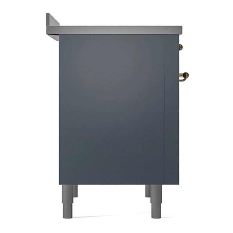 ILVE Nostalgie II Noblesse 36" Induction Freestanding Range in Blue Grey with Brass Trim, UNI366QNMPBGG