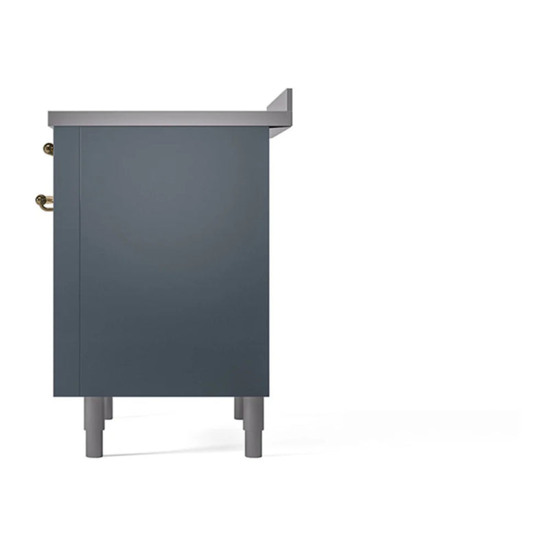 ILVE Nostalgie II Noblesse 36" Induction Freestanding Range in Blue Grey with Brass Trim, UNI366QNMPBGG