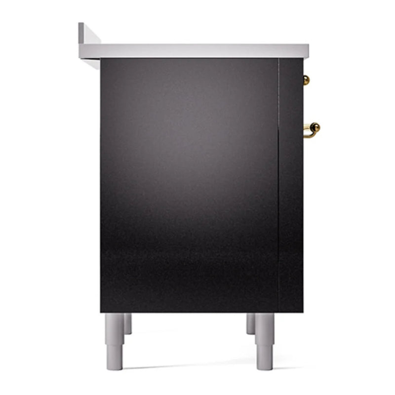 ILVE Nostalgie II Noblesse 36" Induction Freestanding Range in Glossy Black with Brass Trim, UNI366QNMPBKG
