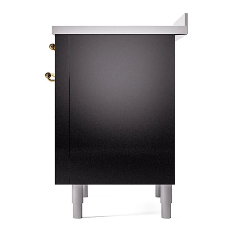 ILVE Nostalgie II Noblesse 36" Induction Freestanding Range in Glossy Black with Brass Trim, UNI366QNMPBKG