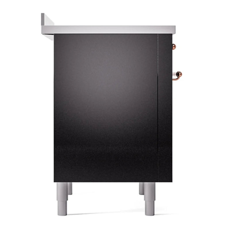 ILVE Nostalgie II Noblesse 36" Induction Freestanding Range in Glossy Black with Copper Trim, UNI366QNMPBKP
