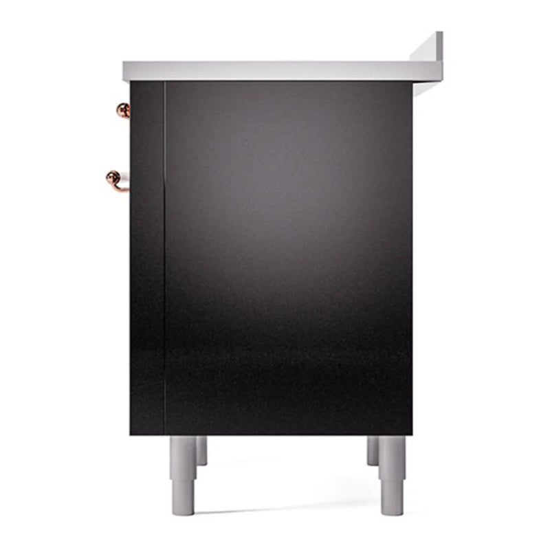 ILVE Nostalgie II Noblesse 36" Induction Freestanding Range in Glossy Black with Copper Trim, UNI366QNMPBKP