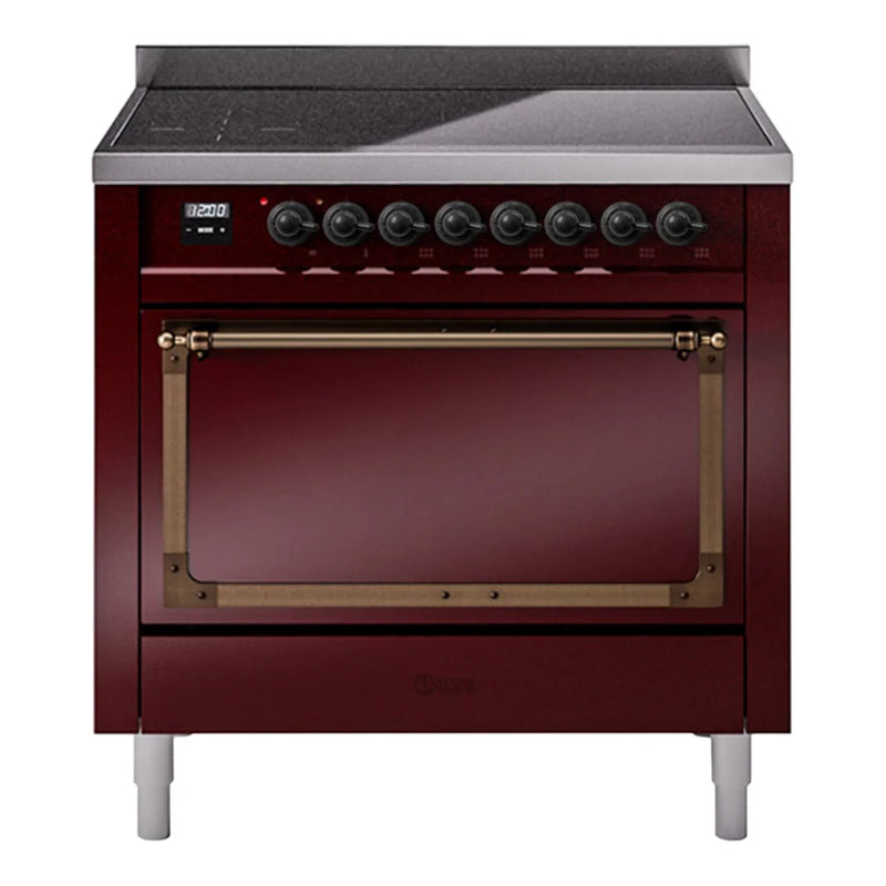ILVE Nostalgie II Noblesse 36" Induction Freestanding Range in Burgundy with Burnished Trim, UNI366QNMPBUB