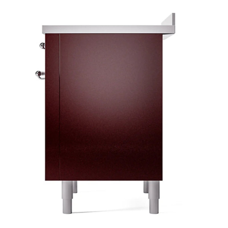 ILVE Nostalgie II Noblesse 36" Induction Freestanding Range in Burgundy with Chrome Trim, UNI366QNMPBUC