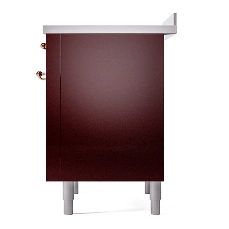 ILVE Nostalgie II Noblesse 36" Induction Freestanding Range in Burgundy with Copper Trim, UNI366QNMPBUP