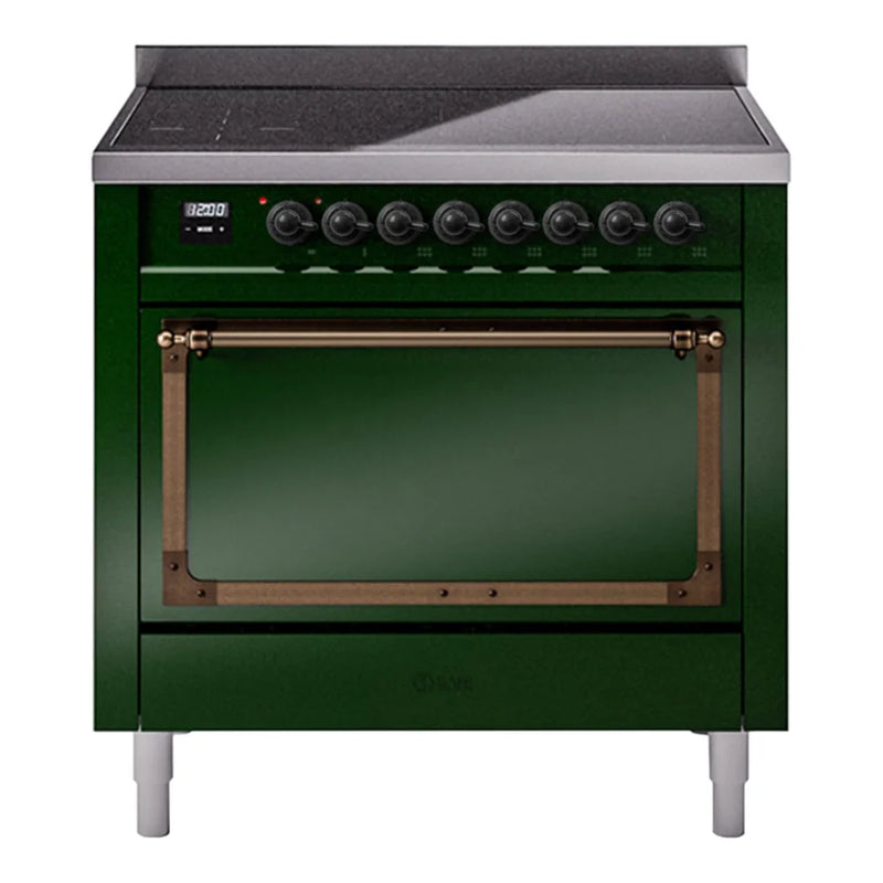 ILVE Nostalgie II Noblesse 36" Induction Freestanding Range in Emerald Green with Burnished Trim, UNI366QNMPEGB