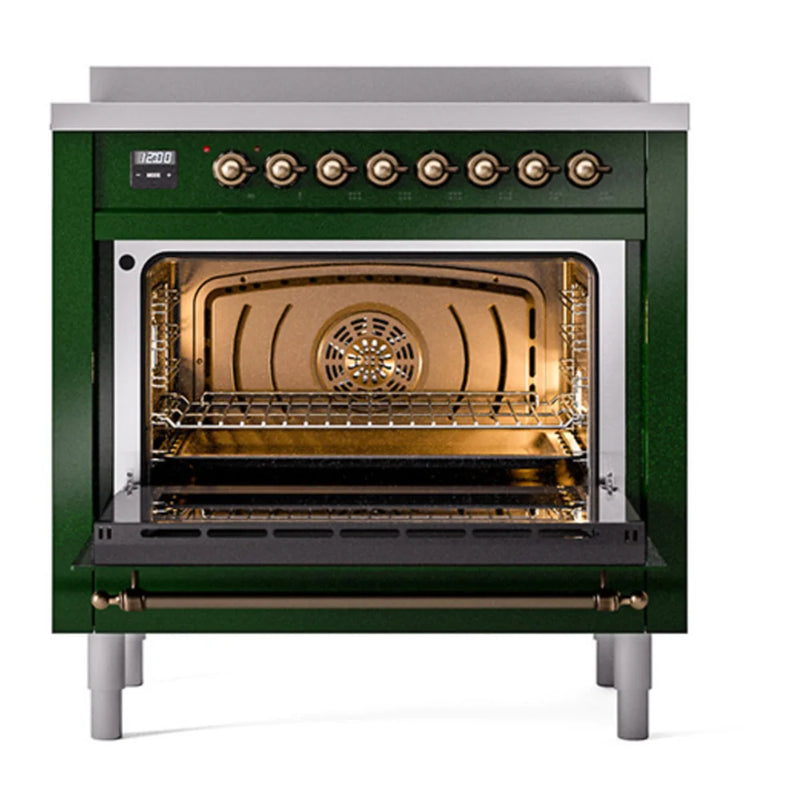 ILVE Nostalgie II Noblesse 36" Induction Freestanding Range in Emerald Green with Burnished Trim, UNI366QNMPEGB