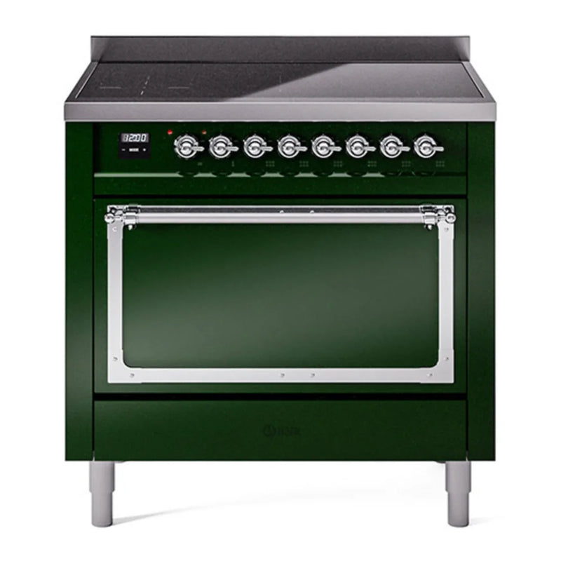 ILVE Nostalgie II Noblesse 36" Induction Freestanding Range in Emerald Green with Chrome Trim, UNI366QNMPEGC