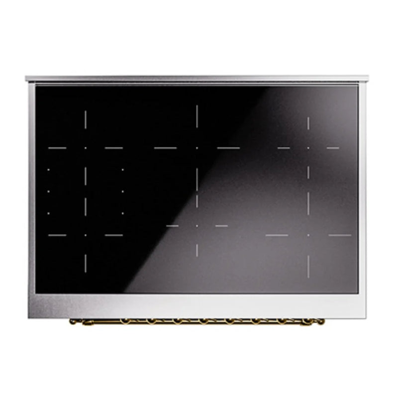 ILVE Nostalgie II Noblesse 36" Induction Freestanding Range in Emerald Green with Brass Trim, UNI366QNMPEGG