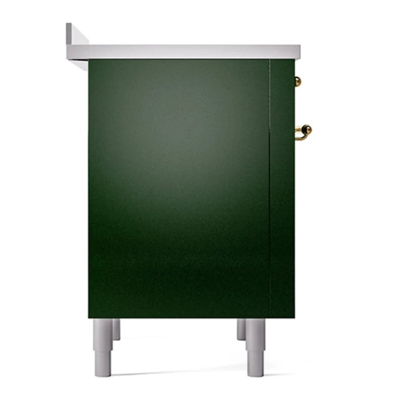 ILVE Nostalgie II Noblesse 36" Induction Freestanding Range in Emerald Green with Brass Trim, UNI366QNMPEGG