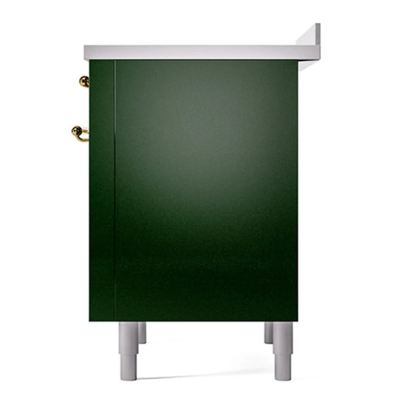ILVE Nostalgie II Noblesse 36" Induction Freestanding Range in Emerald Green with Brass Trim, UNI366QNMPEGG