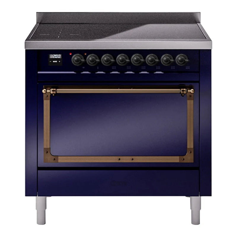 ILVE Nostalgie II Noblesse 36" Induction Freestanding Range in Midnight Blue with Burnished Trim, UNI366QNMPMBB