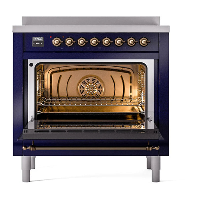 ILVE Nostalgie II Noblesse 36" Induction Freestanding Range in Midnight Blue with Burnished Trim, UNI366QNMPMBB