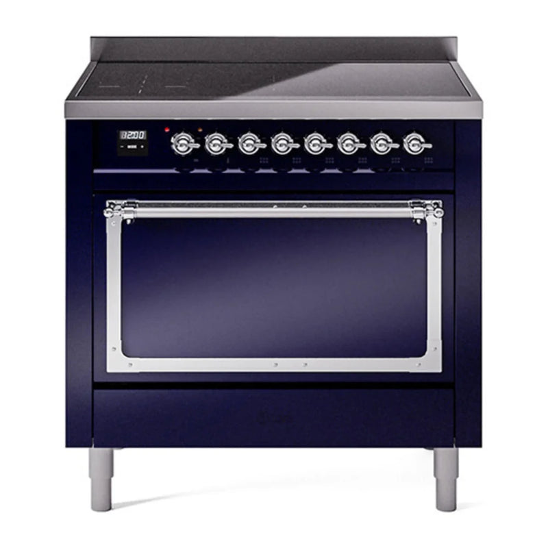 ILVE Nostalgie II Noblesse 36" Induction Freestanding Range in Midnight Blue with Chrome Trim, UNI366QNMPMBC