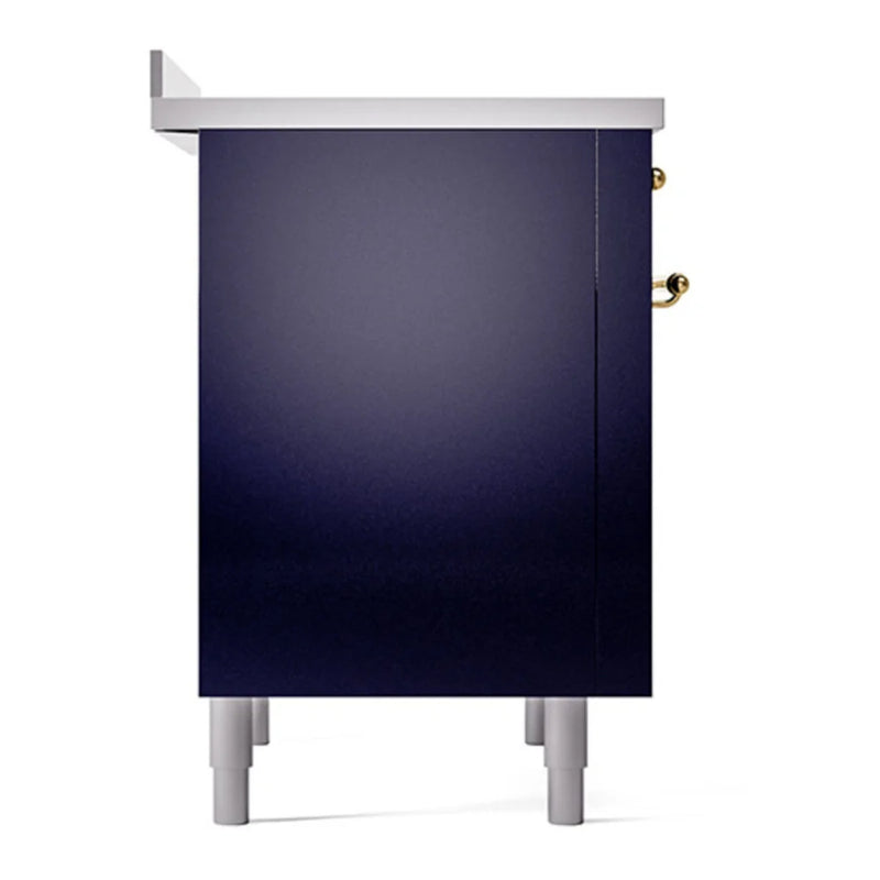 ILVE Nostalgie II Noblesse 36" Induction Freestanding Range in Midnight Blue with Brass Trim, UNI366QNMPMBG