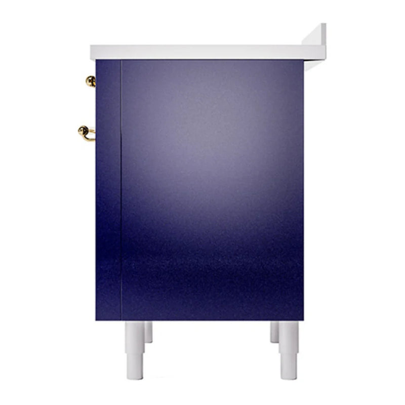ILVE Nostalgie II Noblesse 36" Induction Freestanding Range in Midnight Blue with Brass Trim, UNI366QNMPMBG