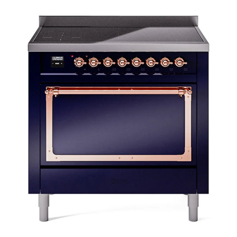 ILVE Nostalgie II Noblesse 36" Induction Freestanding Range in Midnight Blue with Copper Trim, UNI366QNMPMBP