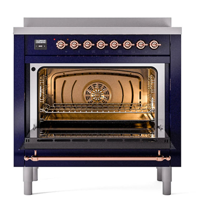 ILVE Nostalgie II Noblesse 36" Induction Freestanding Range in Midnight Blue with Copper Trim, UNI366QNMPMBP