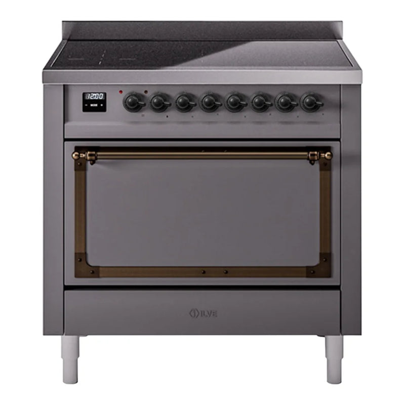 ILVE Nostalgie II Noblesse 36" Electric Freestanding Range in Graphite Matte with Burnished Trim, UNI366QNMPMGB