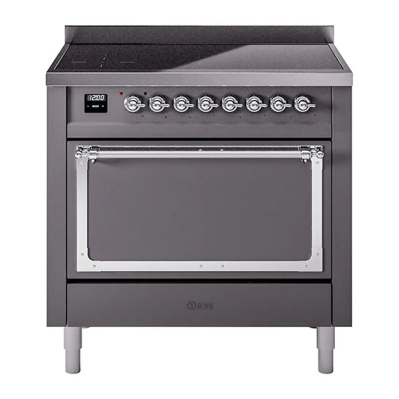 ILVE Nostalgie II Noblesse 36" Induction Freestanding Range in Graphite Matte with Chrome Trim, UNI366QNMPMGC