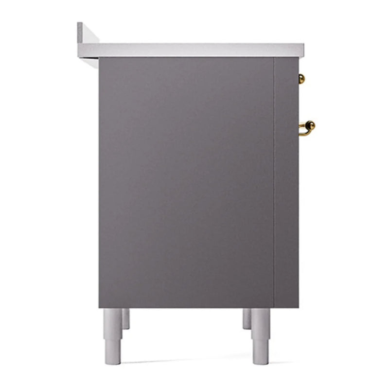 ILVE Nostalgie II Noblesse 36" Induction Freestanding Range in Graphite Matte with Brass Trim, UNI366QNMPMGG