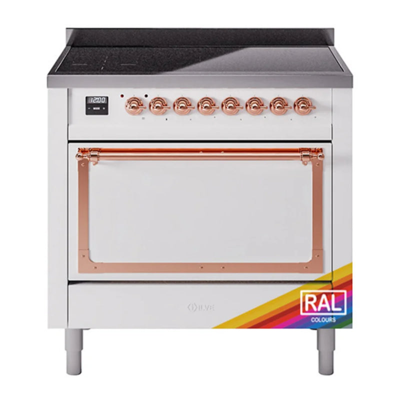 ILVE Nostalgie II Noblesse 36" Induction Freestanding Range in RAL Color with Copper Trim, UNI366QNMPRAP