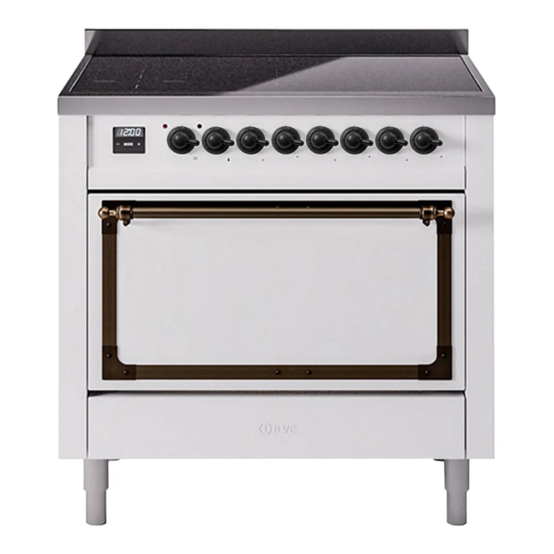 ILVE Nostalgie II Noblesse 36" Induction Freestanding Range in White with Burnished Trim, UNI366QNMPWHB