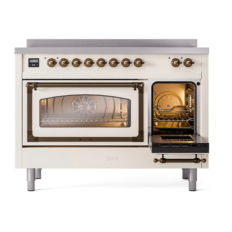 ILVE Nostalgie II Noblesse 48" Induction Freestanding Range in Antique White with Burnished Trim, UNI486NMPAWB