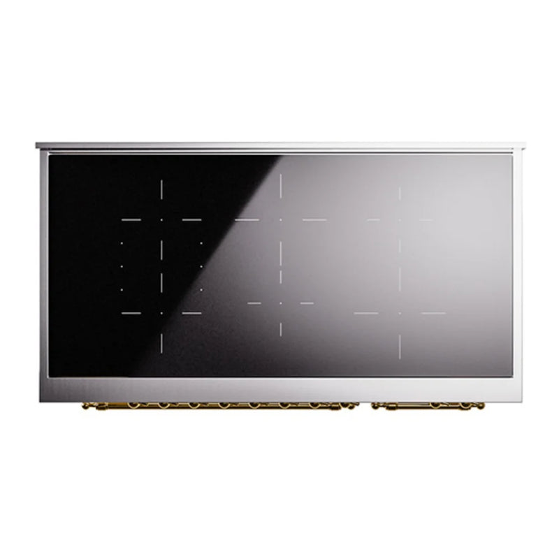 ILVE Nostalgie II Noblesse 48" Induction Freestanding Range in Antique White with Brass Trim, UNI486NMPAWG