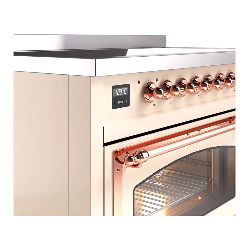 ILVE Nostalgie II Noblesse 48" Induction Freestanding Range in Antique White with Copper Trim, UNI486NMPAWP
