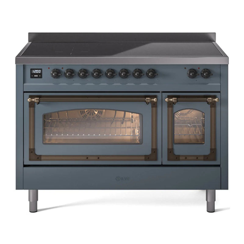 ILVE Nostalgie II Noblesse 48" Induction Freestanding Range in Blue Grey with Burnished Trim, UNI486NMPBGB
