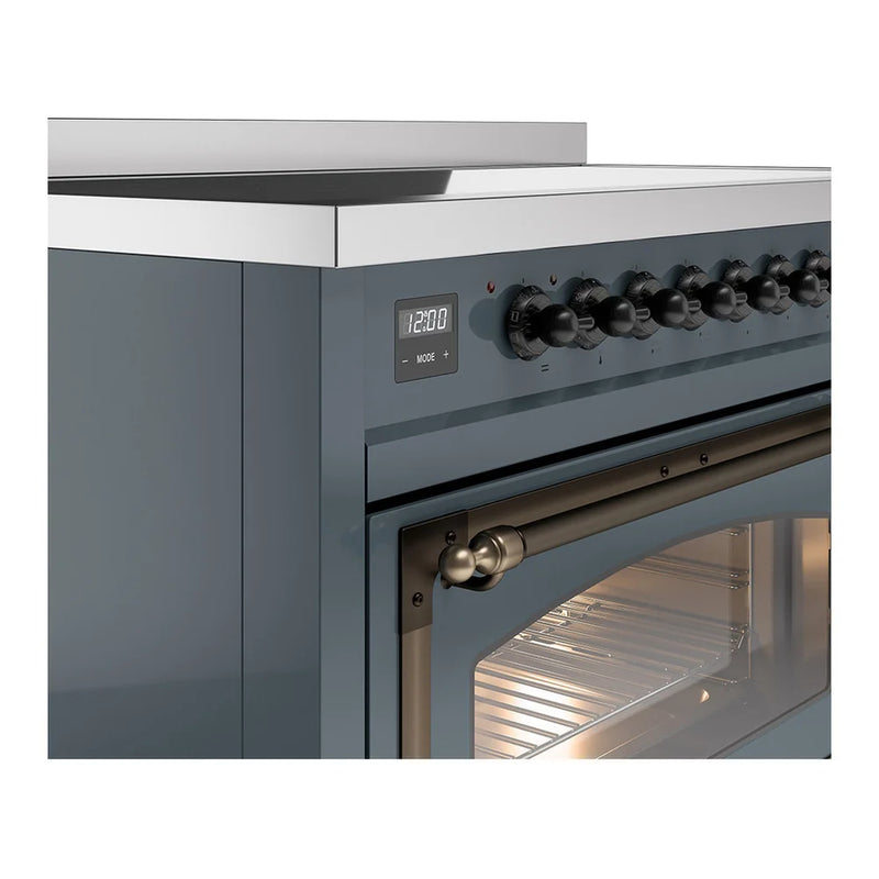 ILVE Nostalgie II Noblesse 48" Induction Freestanding Range in Blue Grey with Burnished Trim, UNI486NMPBGB