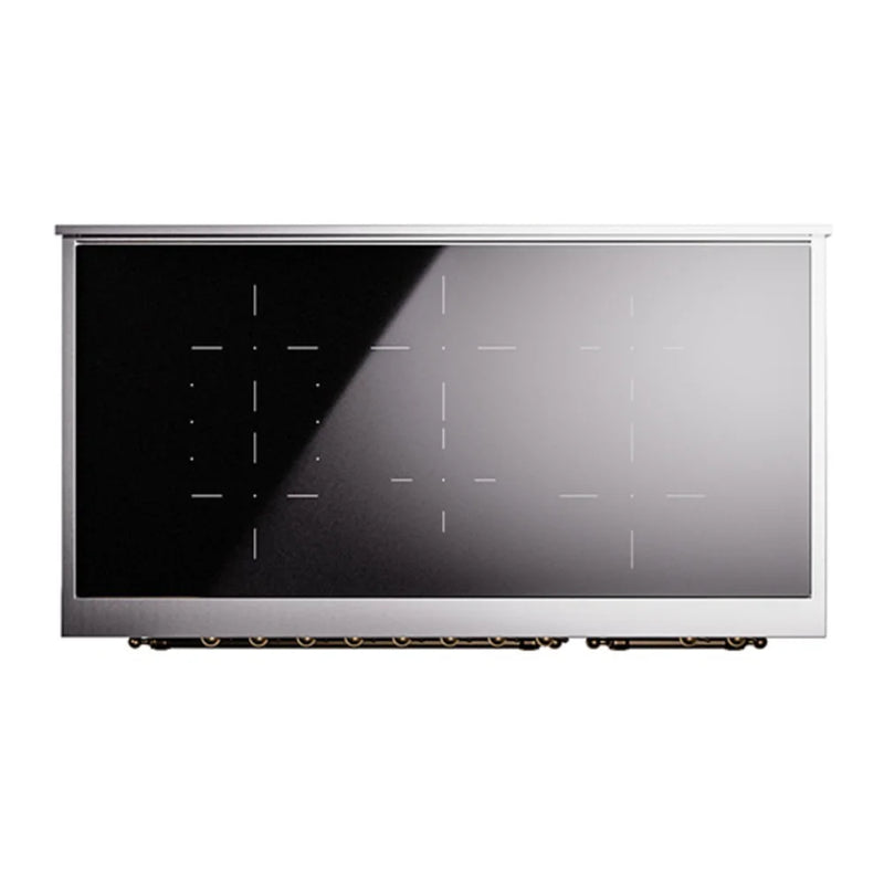 ILVE Nostalgie II Noblesse 48" Induction Freestanding Range in Glossy Black with Burnished Trim, UNI486NMPBKB