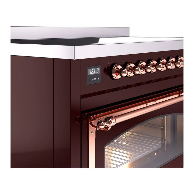 ILVE Nostalgie II Noblesse 48" Induction Freestanding Range in Burgundy with Copper Trim, UNI486NMPBUP