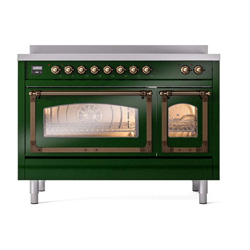 ILVE Nostalgie II Noblesse 48" Induction Freestanding Range in Emerald Green with Burnished Trim, UNI486NMPEGB