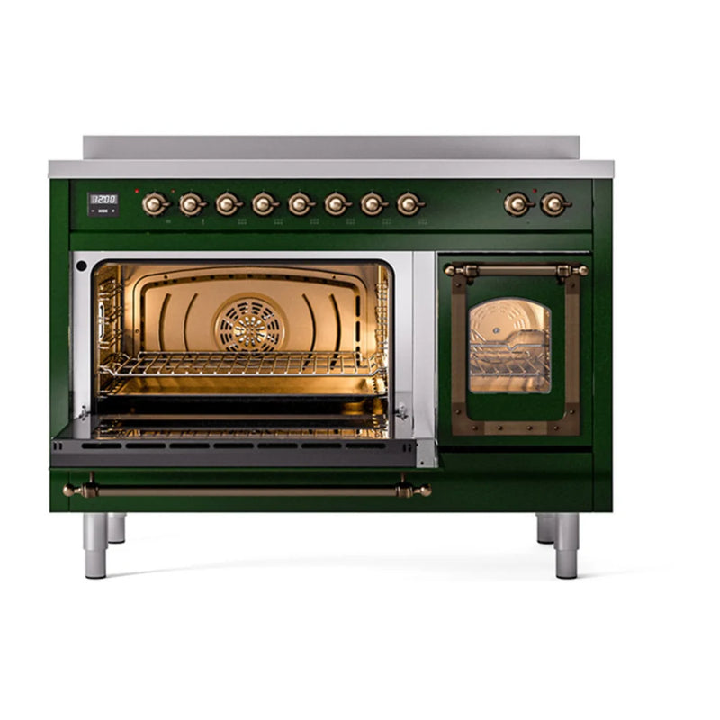ILVE Nostalgie II Noblesse 48" Induction Freestanding Range in Emerald Green with Burnished Trim, UNI486NMPEGB