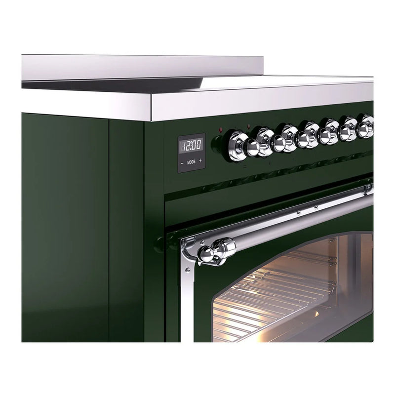 ILVE Nostalgie II Noblesse 48" Induction Freestanding Range in Emerald Green with Chrome Trim, UNI486NMPEGC