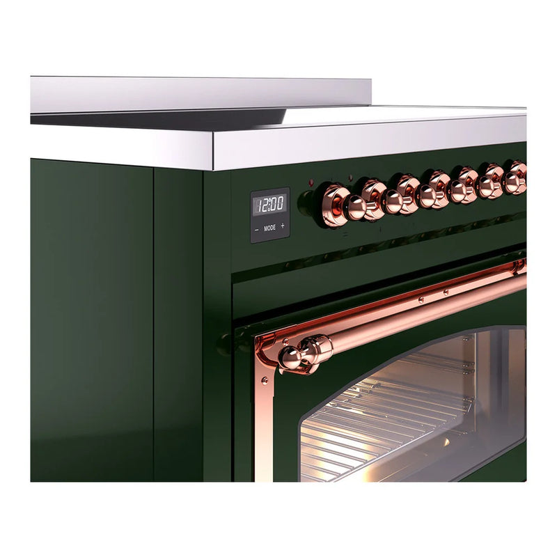 ILVE Nostalgie II Noblesse 48" Induction Freestanding Range in Emerald Green with Copper Trim, UNI486NMPEGP