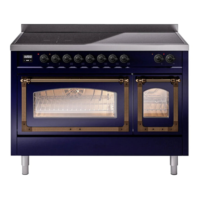 ILVE Nostalgie II Noblesse 48" Induction Freestanding Range in Midnight Blue with Burnished Trim, UNI486NMPMBB