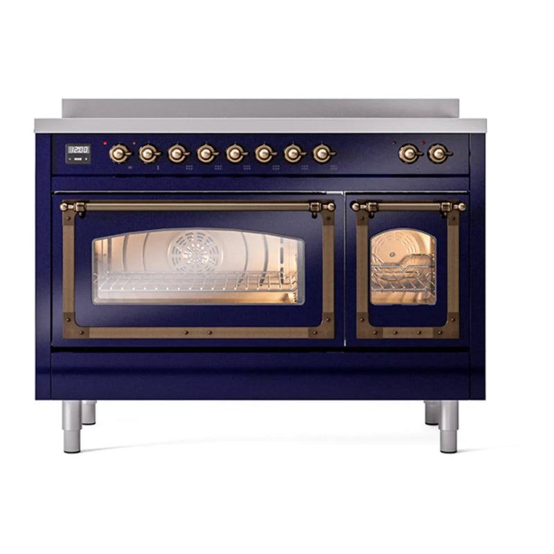 ILVE Nostalgie II Noblesse 48" Induction Freestanding Range in Midnight Blue with Burnished Trim, UNI486NMPMBB