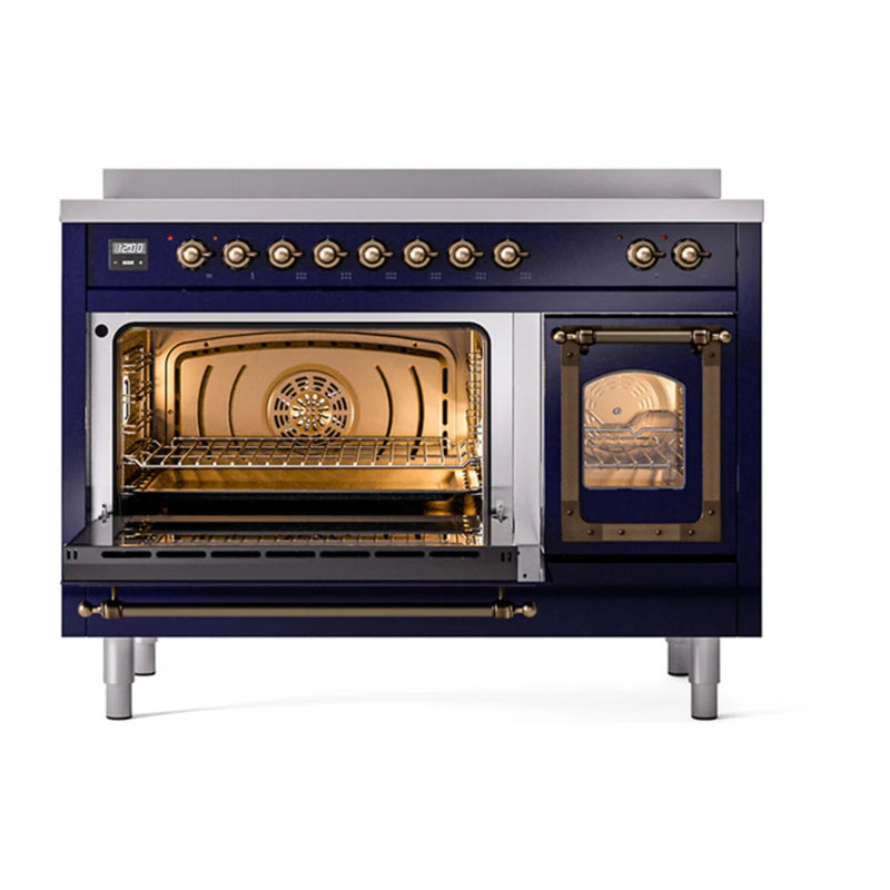ILVE Nostalgie II Noblesse 48" Induction Freestanding Range in Midnight Blue with Burnished Trim, UNI486NMPMBB