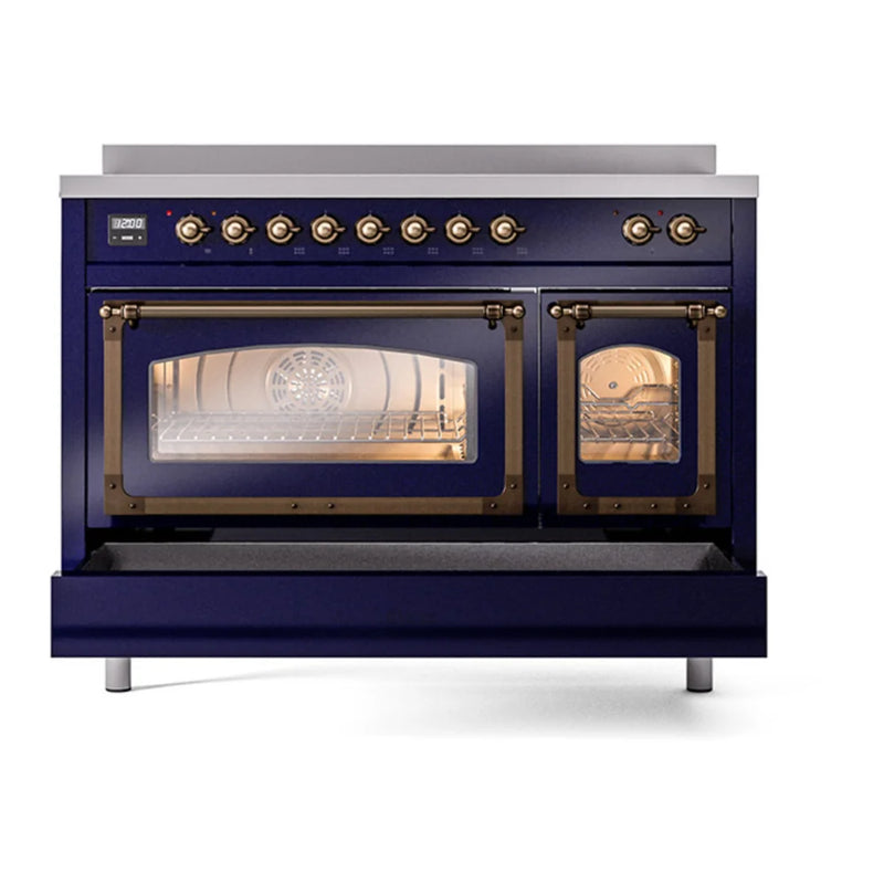 ILVE Nostalgie II Noblesse 48" Induction Freestanding Range in Midnight Blue with Burnished Trim, UNI486NMPMBB