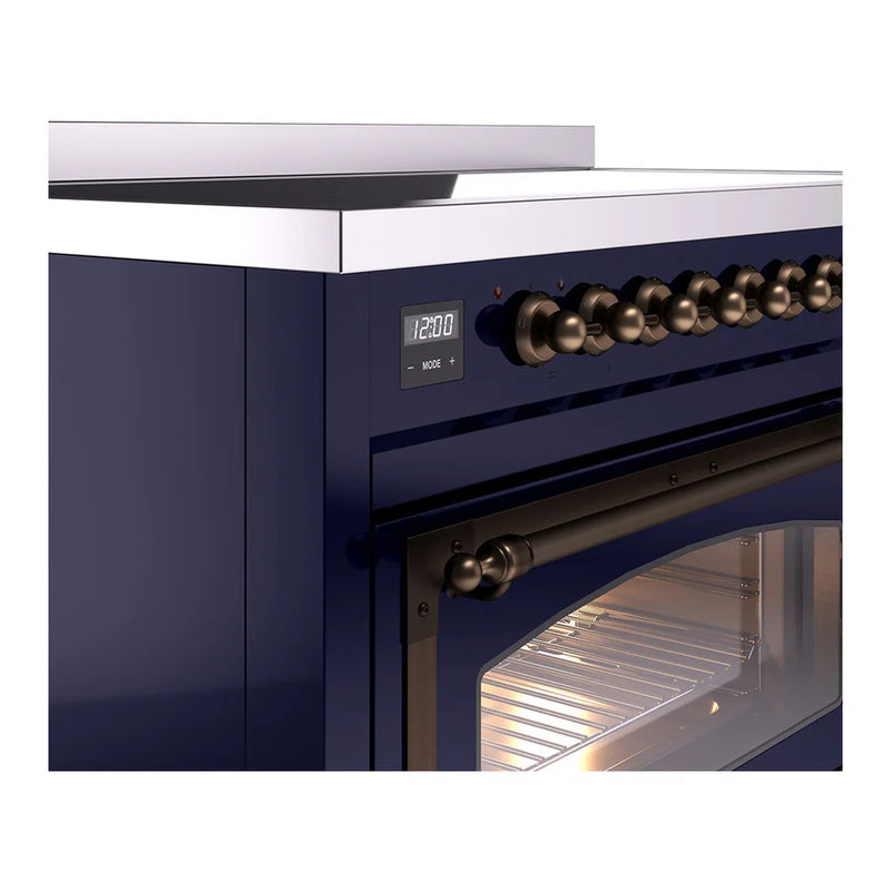 ILVE Nostalgie II Noblesse 48" Induction Freestanding Range in Midnight Blue with Burnished Trim, UNI486NMPMBB