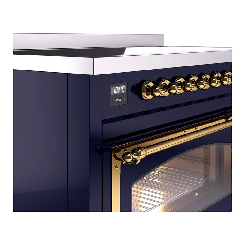ILVE Nostalgie II Noblesse 48" Induction Freestanding Range in Midnight Blue with Brass Trim, UNI486NMPMBG